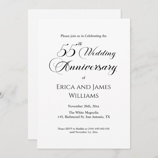 55th Emerald Wedding Anniversary Elegant Script Invitation (Front/Back)