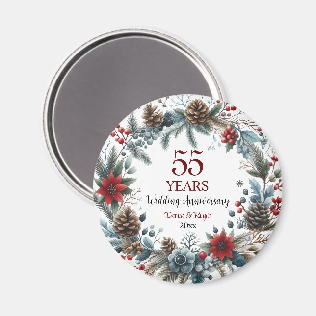55th Emerald Wedding Anniversary Elegant Winter Magnet (Front/Back)