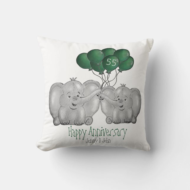 55th emerald wedding anniversary elephant gift cushion (Front)