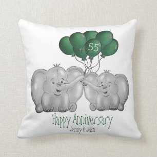 55th emerald wedding anniversary elephant gift cushion