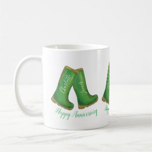 55th emerald wedding anniversary green welly boot coffee mug