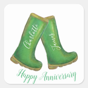 55th emerald wedding anniversary green welly boot square sticker