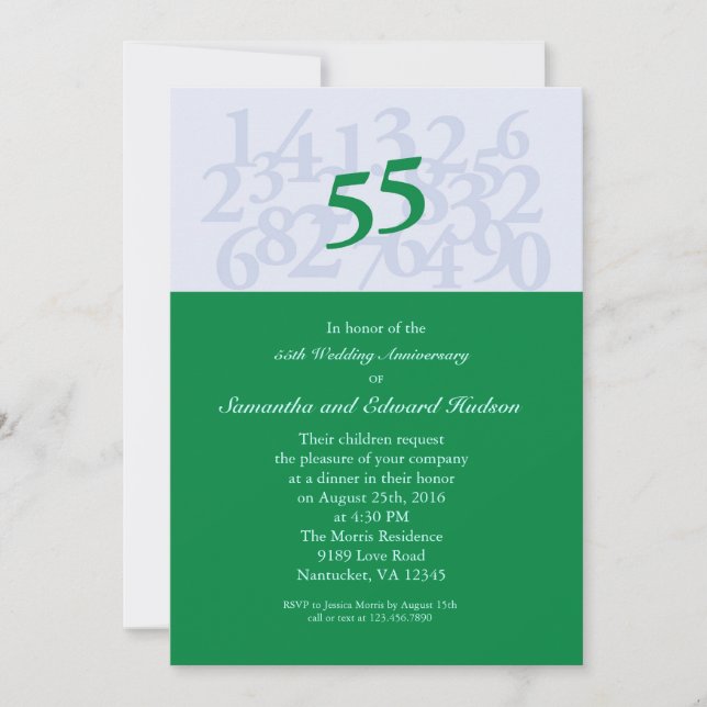 55th Emerald Wedding Anniversary Invitation (Front)