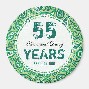 55th Emerald Wedding Anniversary Paisley Pattern Magnet