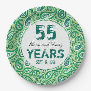 55th Emerald Wedding Anniversary Paisley Pattern Paper Plate