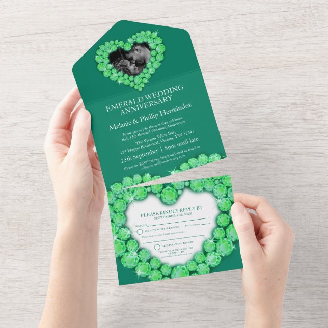 55th emerald wedding anniversary photo green  all in one invitation (Tearaway)