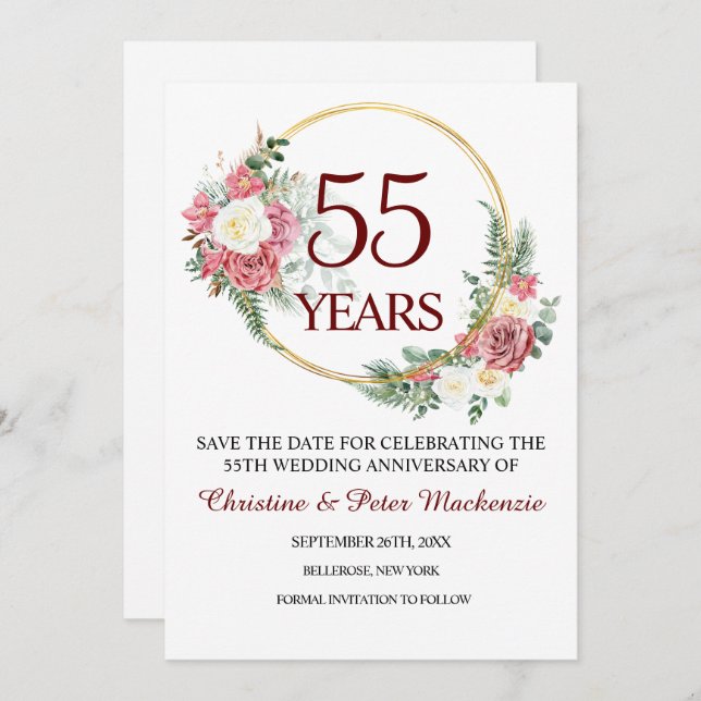 55th Emerald Wedding Anniversary  Save The Date (Front/Back)