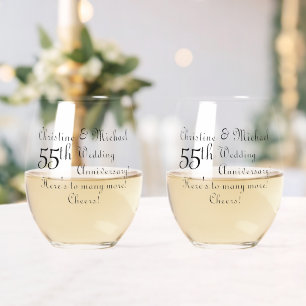 55th Emerald Wedding Anniversary Signature Script Stemless Wine Glass