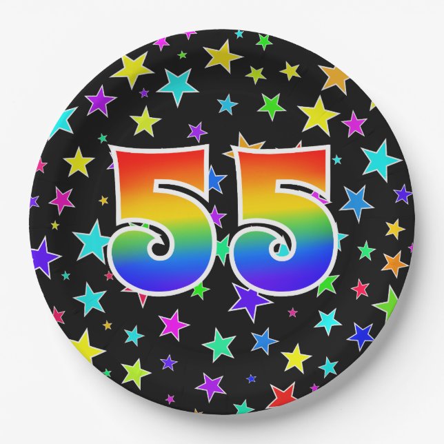 55th Event: Bold, Fun, Colorful Rainbow 55 Paper Plate (Front)