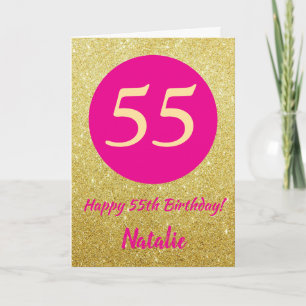 55th Happy Birthday Hot Pink and Gold Glitter Card
