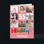 55th Happy Birthday Photo Collage Modern Pink Card<br><div class="desc">55th Happy Birthday Photo Collage Modern Pink Card with personalised name. For further customisation,  please click the "Customise it" button and use our design tool to modify this template.</div>
