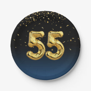 55th Party Balloons And Gold Confetti  Paper Plate