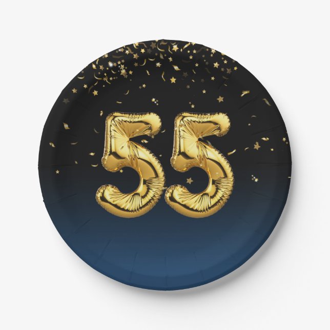 55th Party Balloons And Gold Confetti  Paper Plate (Front)