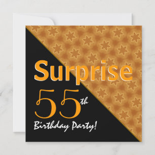 55th Surprise Birthday Black and Gold Diagonal Invitation
