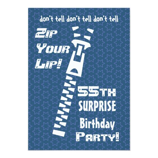 55th SURPRISE Birthday Blue Stars Zip Your Lip Card