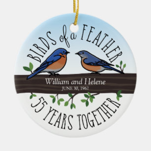 55th Wedding Anniversary, Bluebirds of a Feather Ceramic Tree Decoration