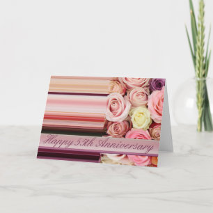 55th Wedding Anniversary Card -Pastel roses stripe
