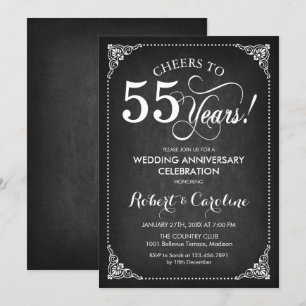 55th Wedding Anniversary - Chalkboard White Invitation