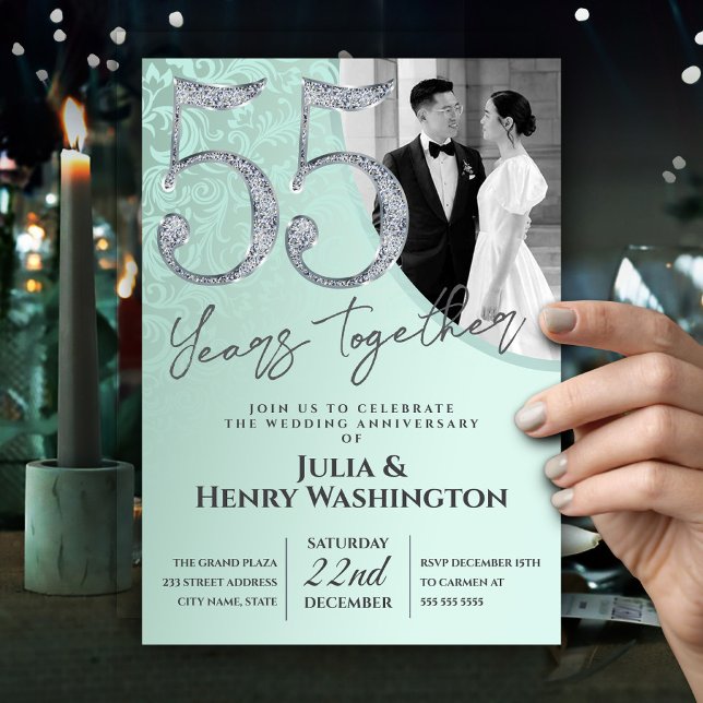 55th Wedding Anniversary Elegant Green Diamond  Invitation (Creator Uploaded)