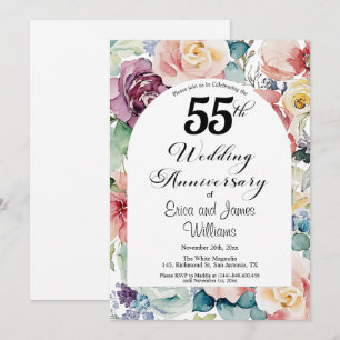 55th Wedding Anniversary Elegant Script Floral Invitation