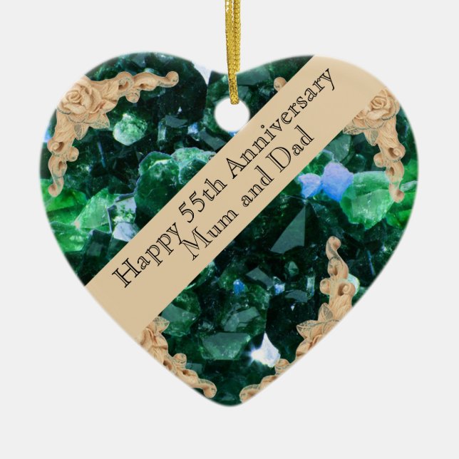 55th Wedding Anniversary Emerald  Ceramic Tree Decoration (Front)