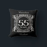 55th wedding anniversary emerald crest cushion<br><div class="desc">A romantic design to celebrate your 55th year of marriage. If you would like any help customising this design please contact me, their is an ask this designer button, just below this text. This fifty fifth, 55 years wedding anniversary crest has the text emerald as that is the traditional gift...</div>