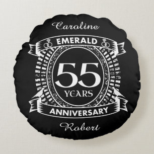 55th wedding anniversary emerald crest round cushion