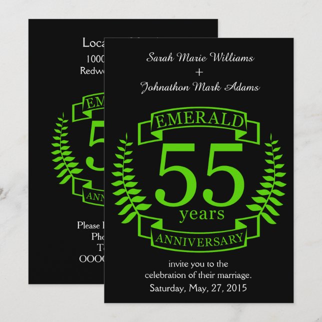 55th Wedding ANNIVERSARY EMERALD Invitation (Front/Back)