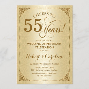 55th Wedding Anniversary - Gold Damask Invitation