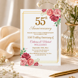 55th Wedding Anniversary Gold Frame Surprise Party Invitation
