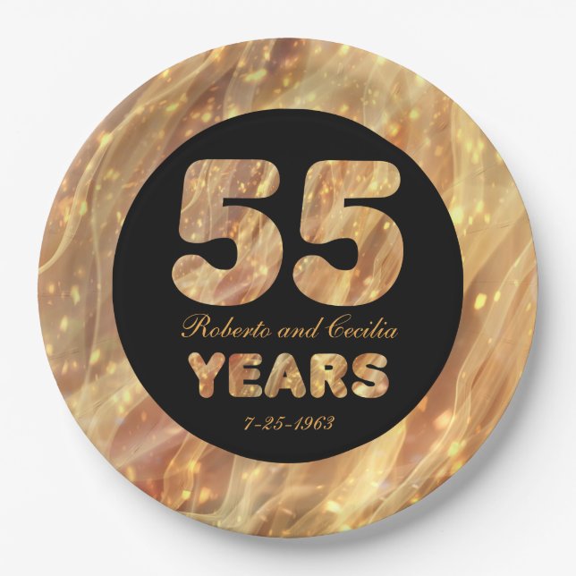 55th Wedding Anniversary Gold Party Lights Paper Plate (Front)