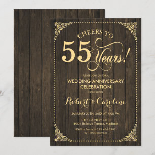 55th Wedding Anniversary - Gold Wood Invitation