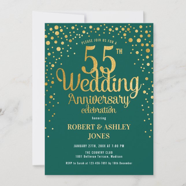 55th Wedding Anniversary - Green & Gold Invitation (Front)