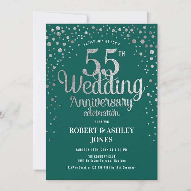 55th Wedding Anniversary - Green & Silver Invitation (Front)