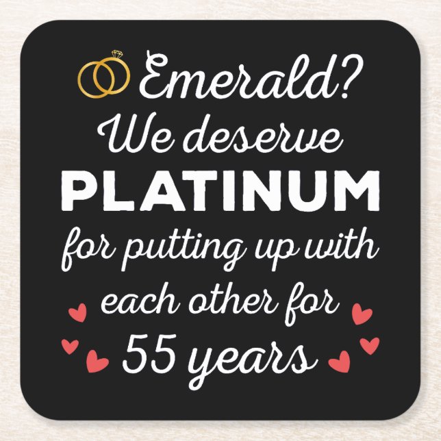 55th Wedding Anniversary I - Emerald Funny Couple Square Paper Coaster (Front)