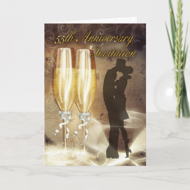 55th Wedding Anniversary Invitation Card - Champag (Front)