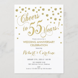 55th Wedding Anniversary Invitation - Gold & White