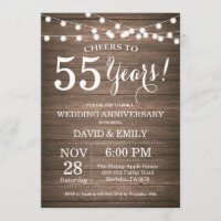 55th Wedding Anniversary Invitation Rustic Wood