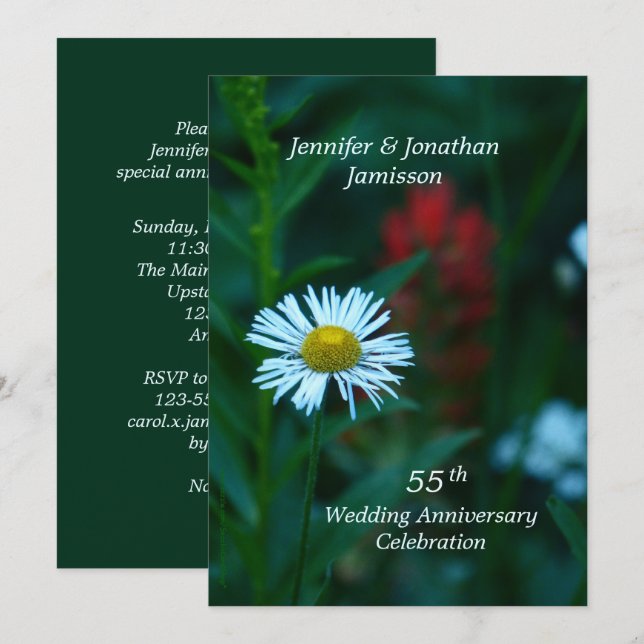 55th Wedding Anniversary Party White Daisy Names Invitation (Front/Back)