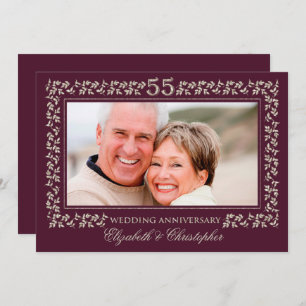 55th Wedding Anniversary Plum Bronze Photo Invitation