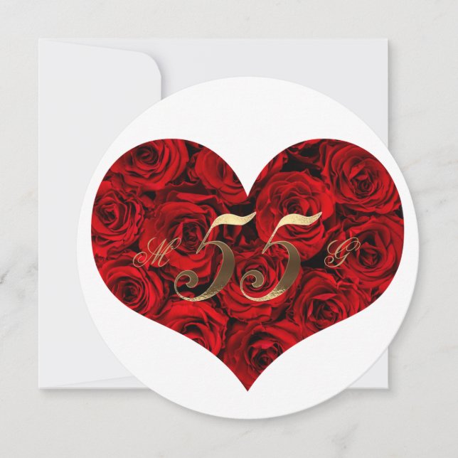 55th Wedding Anniversary Red Roses Heart Elegant Invitation (Front)