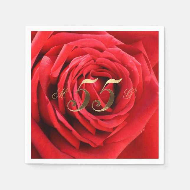 55th Wedding Anniversary Red Roses Heart Elegant Napkin (Front)
