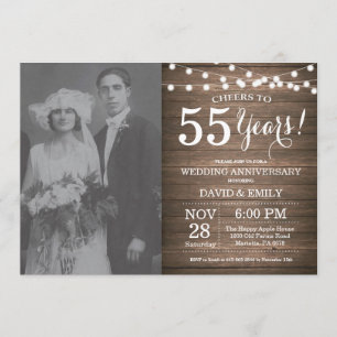 55th Wedding Anniversary Rustic Wood Invitation