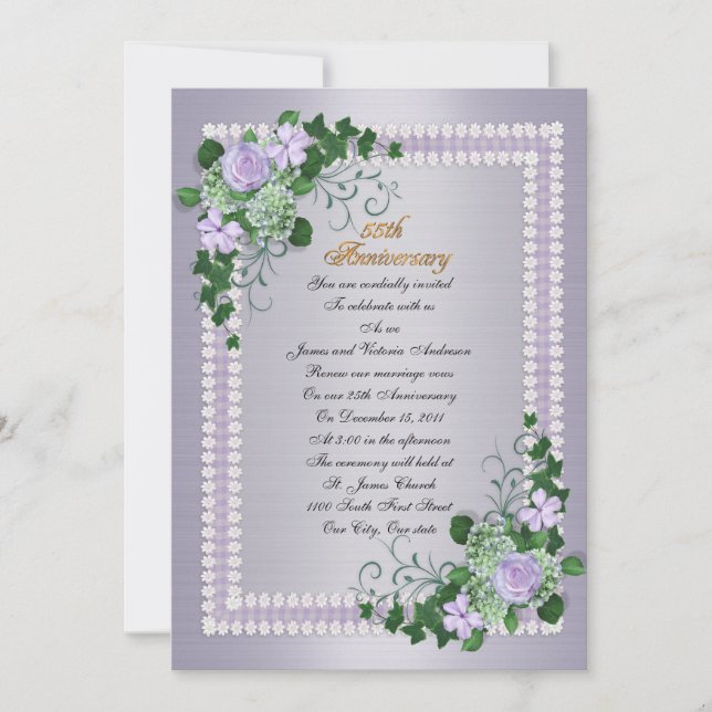 55th Wedding anniversary vow renewal Lavender Invitation (Front)