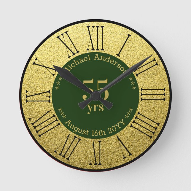 55yrs Retirement or Anniversary Personalised Round Clock (Front)