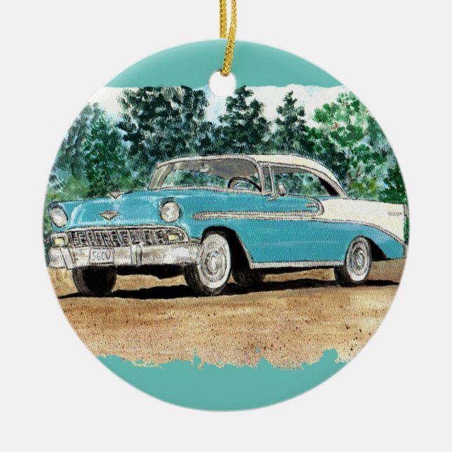 56 Chevy Watercolor Ceramic Tree Decoration (Front)
