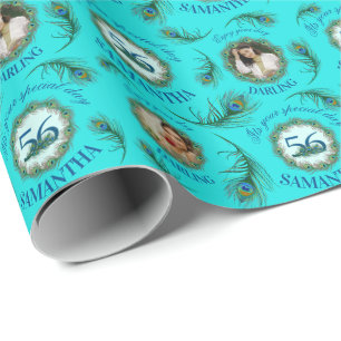 56 Peacock Feather Fully Editable Custom Photo Wrapping Paper