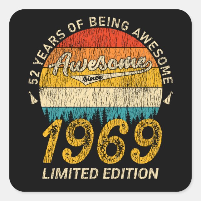 56 Year Old 1969 Retro Awesome 56th Birthday Gift Square Sticker (Front)