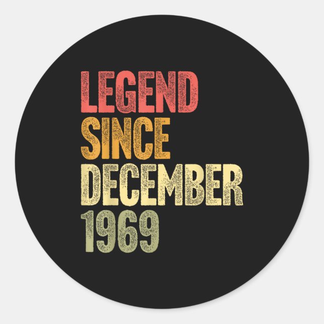 56 Year Old Legend Since December 1969 Retro 56th  Classic Round Sticker (Front)