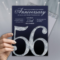 56th Anniversary Diamond Silver Navy Blue Modern
